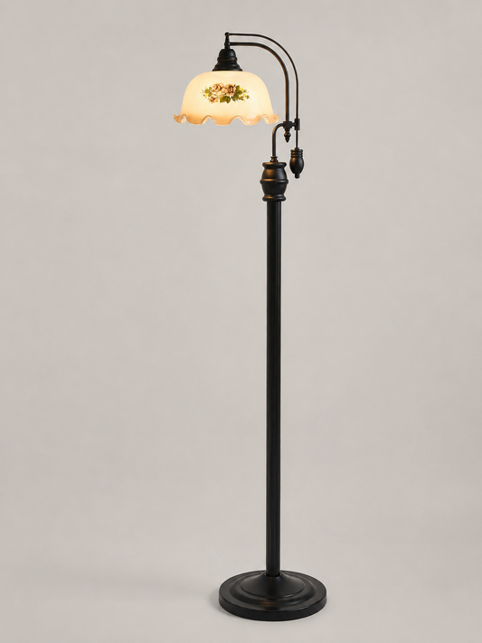 Hollis — Vintage Wood & Art Glass Floor Lamp