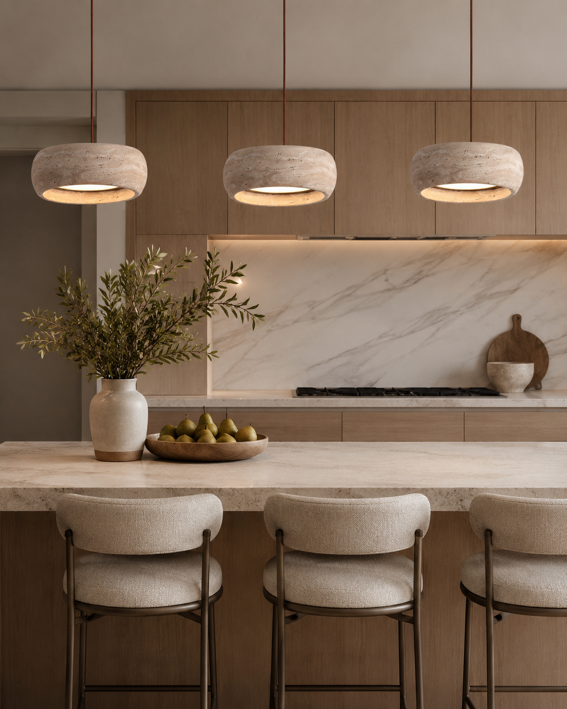 Travertine Pendant Light, Wabi-Sabi Natural Stone