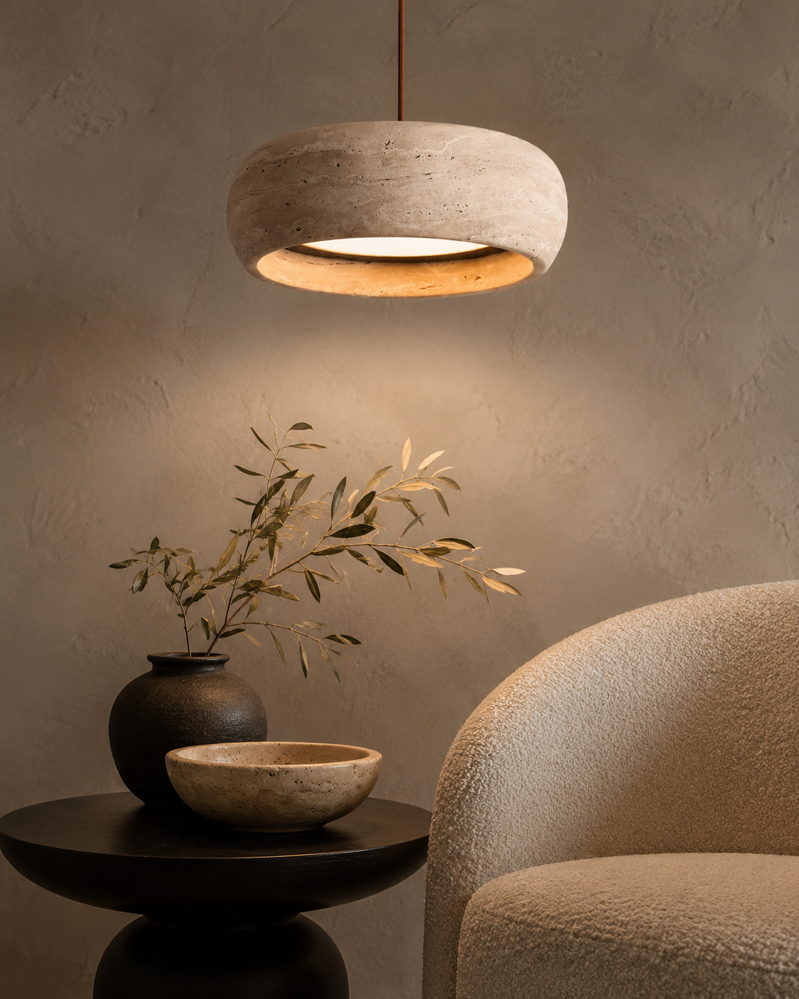 Travertine Pendant Light, Wabi-Sabi Natural Stone