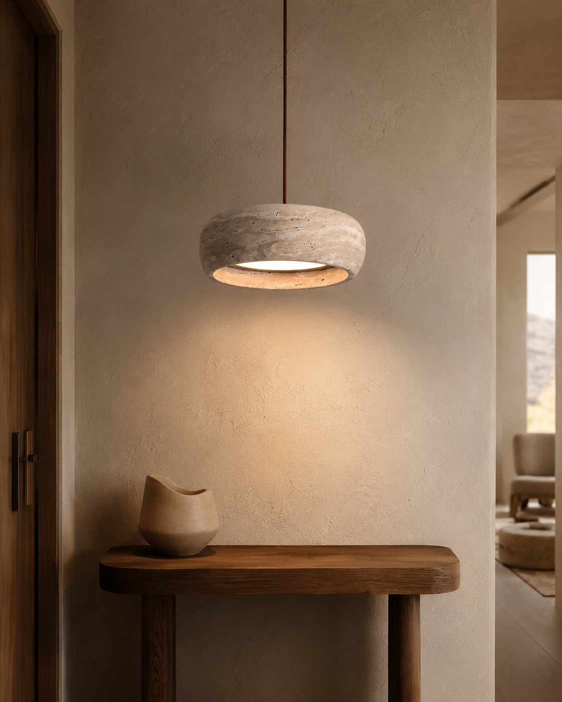 Travertine Pendant Light, Wabi-Sabi Natural Stone
