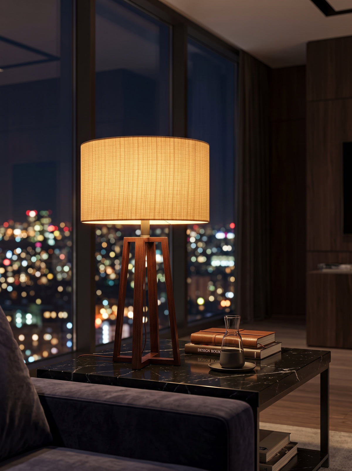 Sora — Wabi-Sabi Walnut Wood & Linen Table Lamp