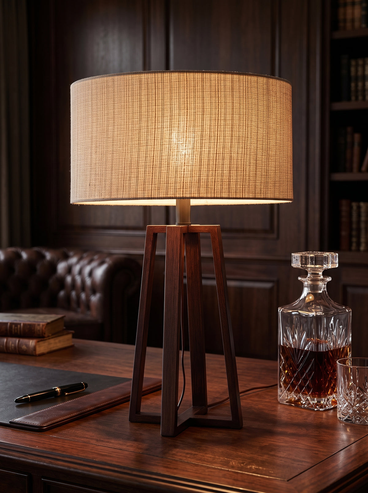 Sora — Wabi-Sabi Walnut Wood & Linen Table Lamp