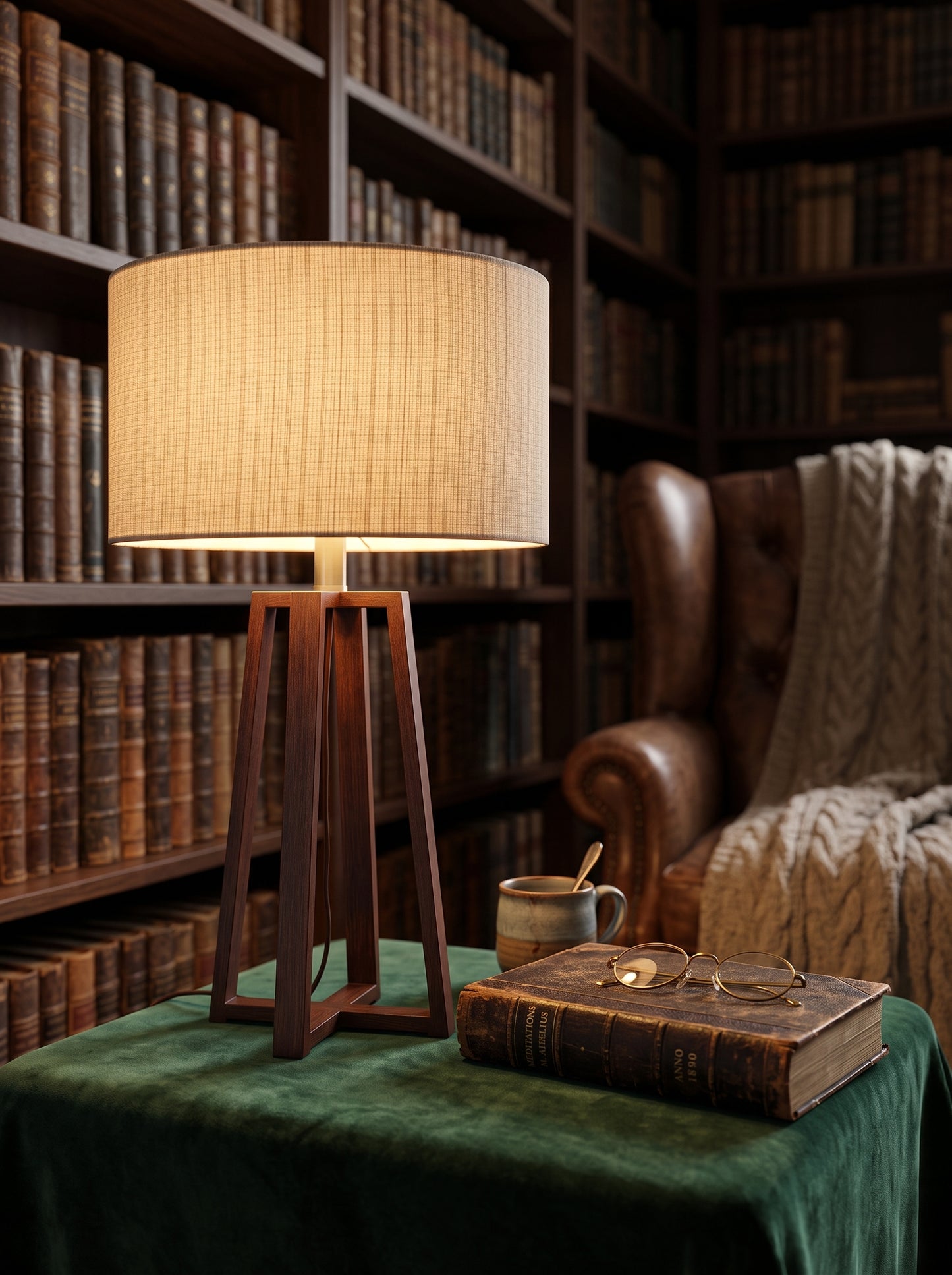 Sora — Wabi-Sabi Walnut Wood & Linen Table Lamp