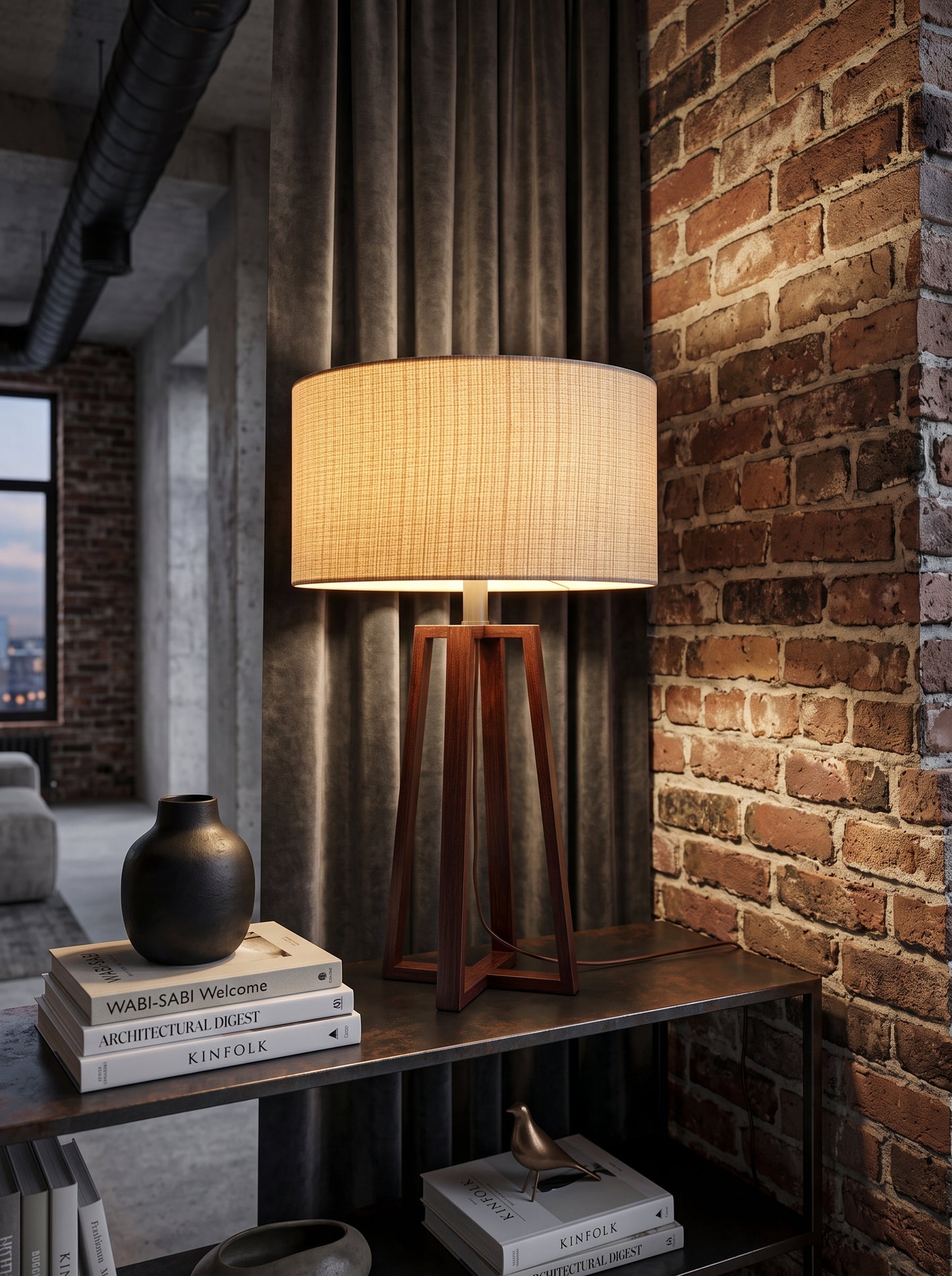 Sora — Wabi-Sabi Walnut Wood & Linen Table Lamp