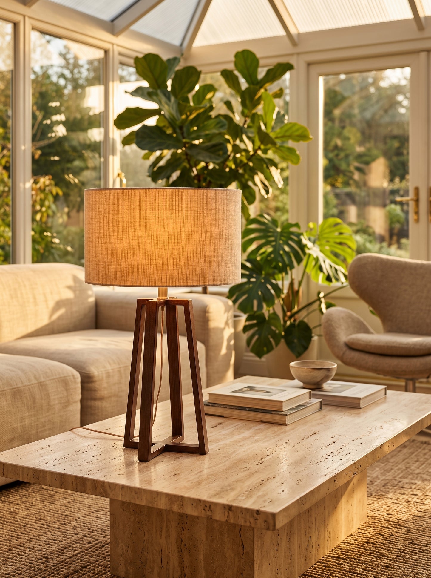 Sora — Wabi-Sabi Walnut Wood & Linen Table Lamp