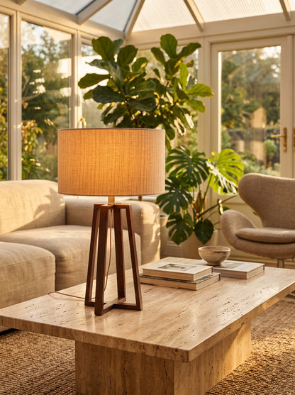 Sora — Wabi-Sabi Walnut Wood & Linen Table Lamp