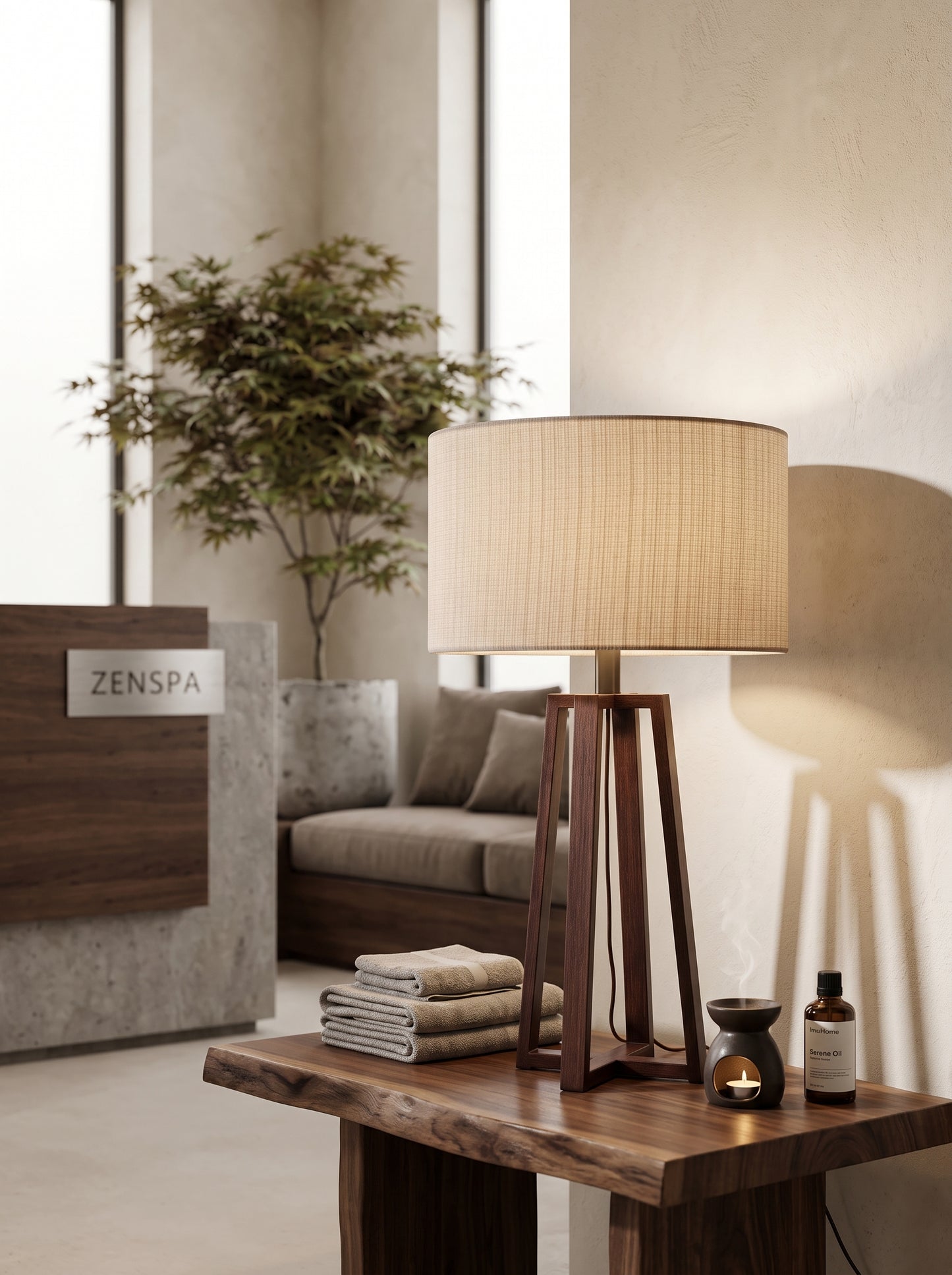 Sora — Wabi-Sabi Walnut Wood & Linen Table Lamp