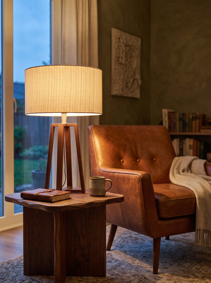 Sora — Wabi-Sabi Walnut Wood & Linen Table Lamp