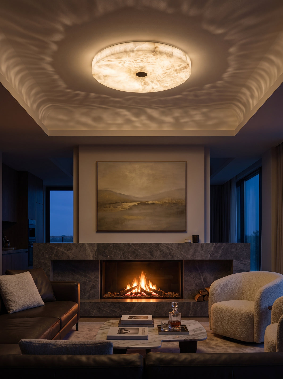 Selene — Marble & Copper Ceiling Light