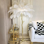 The Plume Ostrich Feather Floor Lamp, Gold Standing Light for Living Room and Bedroom