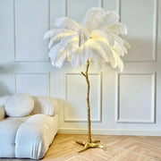 The Plume Ostrich Feather Floor Lamp, Gold Standing Light for Living Room and Bedroom