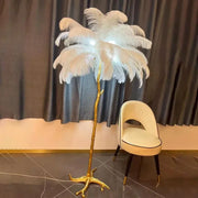The Plume Ostrich Feather Floor Lamp, Gold Standing Light for Living Room and Bedroom