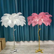 The Plume Ostrich Feather Floor Lamp, Gold Standing Light for Living Room and Bedroom