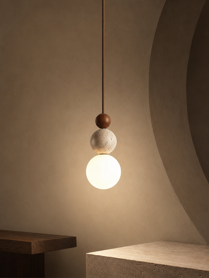 Tivoli — Travertine Stone & Wood Pendant Light
