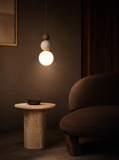 Tivoli — Travertine Stone & Wood Pendant Light