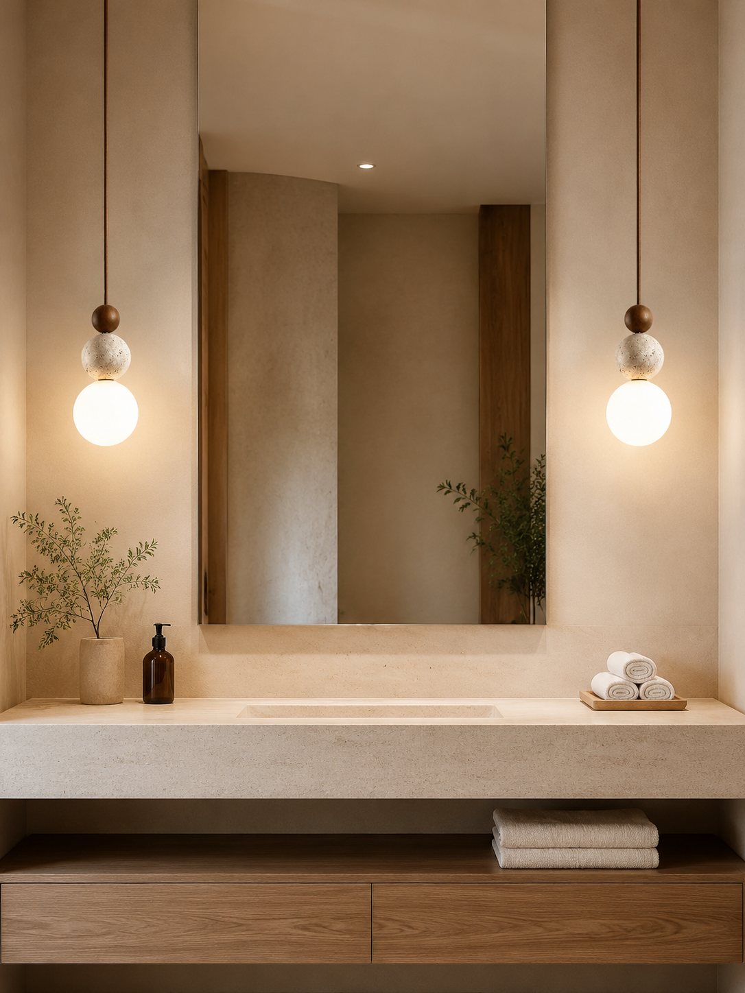 Tivoli — Travertine Stone & Wood Pendant Light