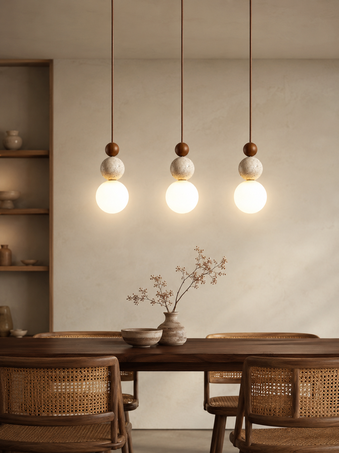 Tivoli — Travertine Stone & Wood Pendant Light