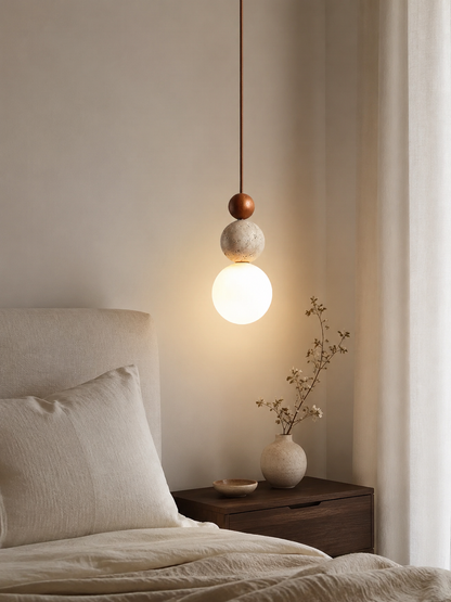 Tivoli — Travertine Stone & Wood Pendant Light