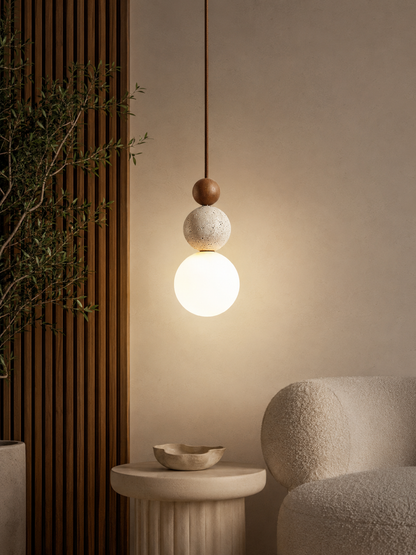 Tivoli — Travertine Stone & Wood Pendant Light