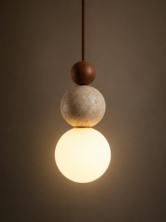Tivoli — Travertine Stone & Wood Pendant Light