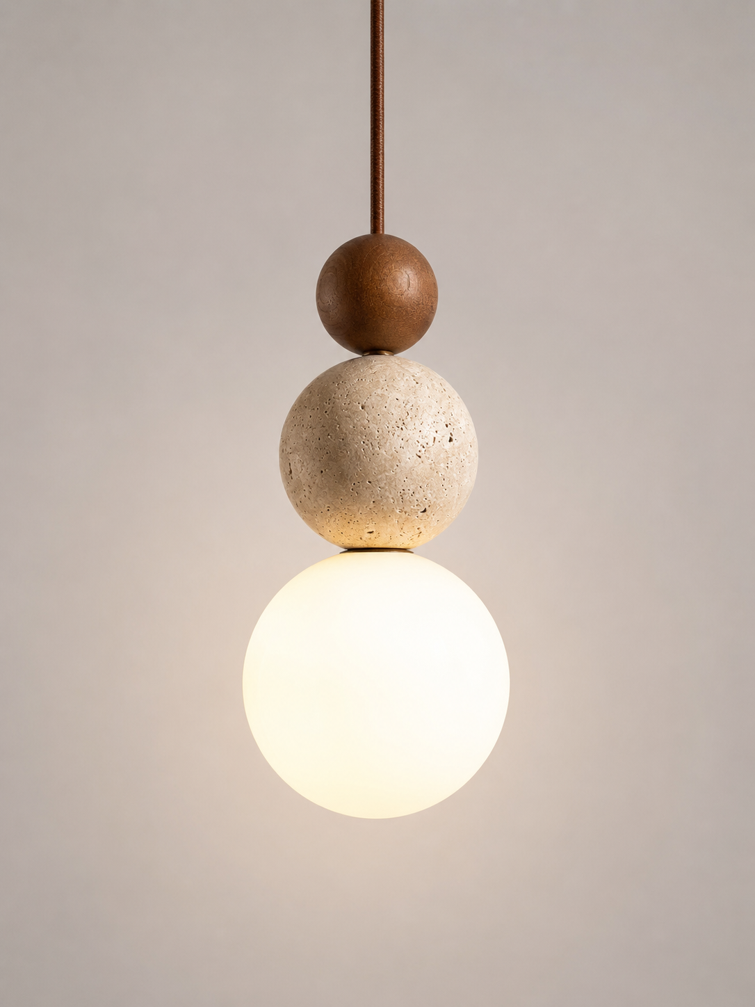 Tivoli — Travertine Stone & Wood Pendant Light