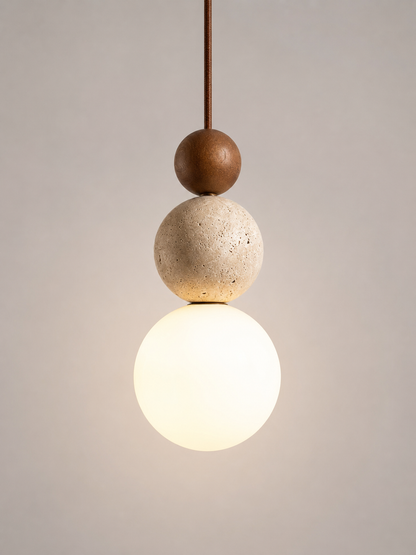 Tivoli — Travertine Stone & Wood Pendant Light