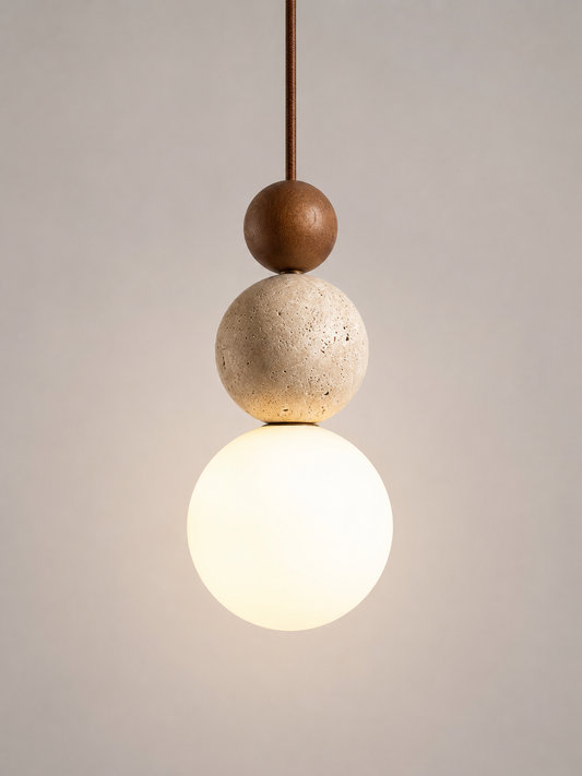 Tivoli — Travertine Stone & Wood Pendant Light