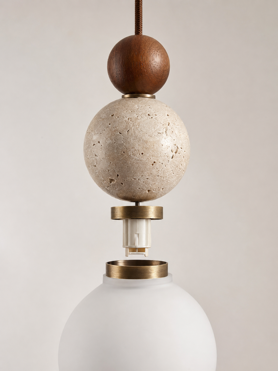 Tivoli — Travertine Stone & Wood Pendant Light