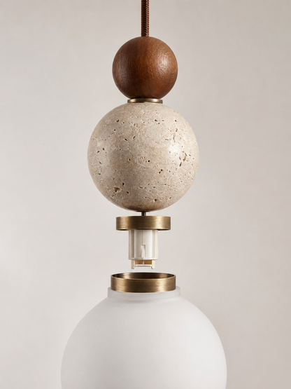 Tivoli — Travertine Stone & Wood Pendant Light