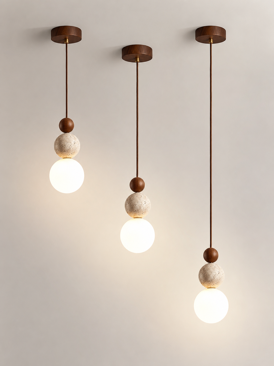 Tivoli — Travertine Stone & Wood Pendant Light