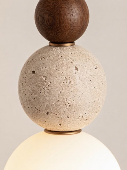Tivoli — Travertine Stone & Wood Pendant Light