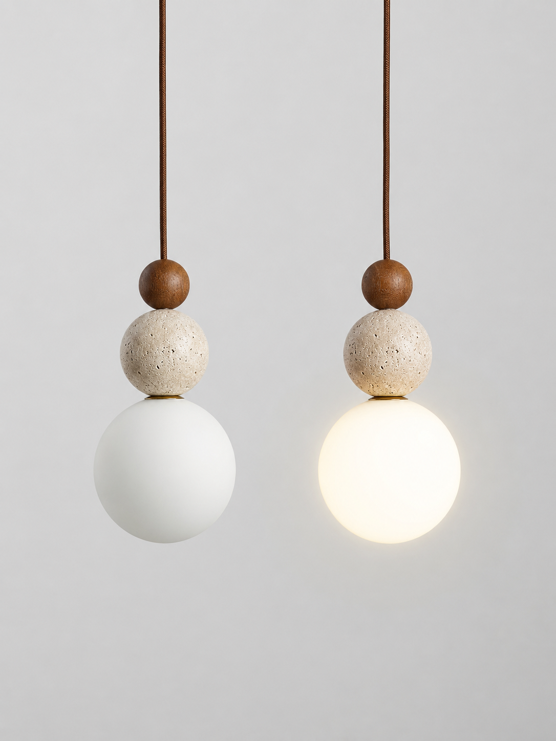 Tivoli — Travertine Stone & Wood Pendant Light