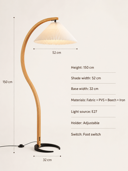 Colette — Vintage Pleated-Shade Wood Floor Lamp