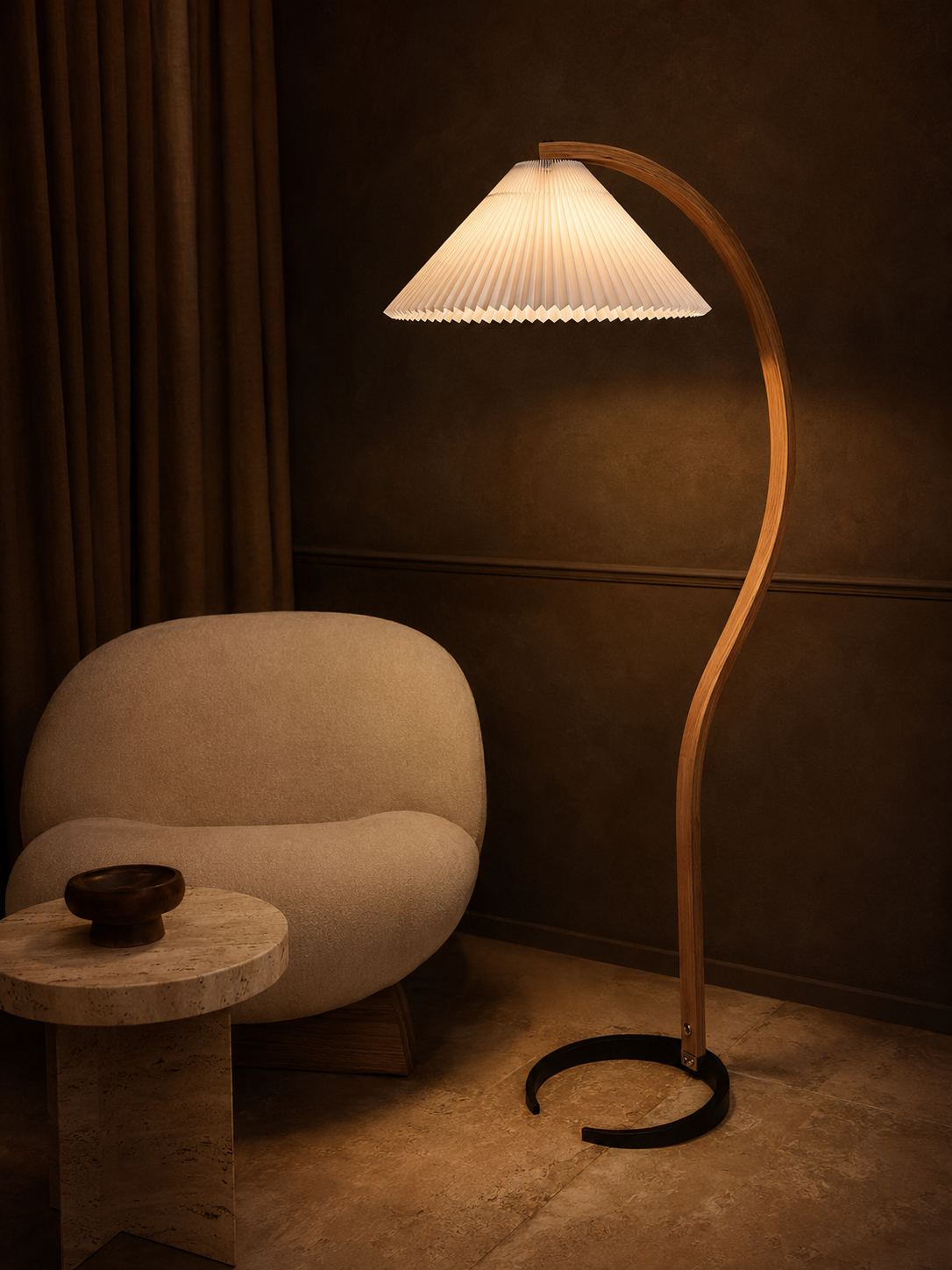 Colette — Vintage Pleated-Shade Wood Floor Lamp