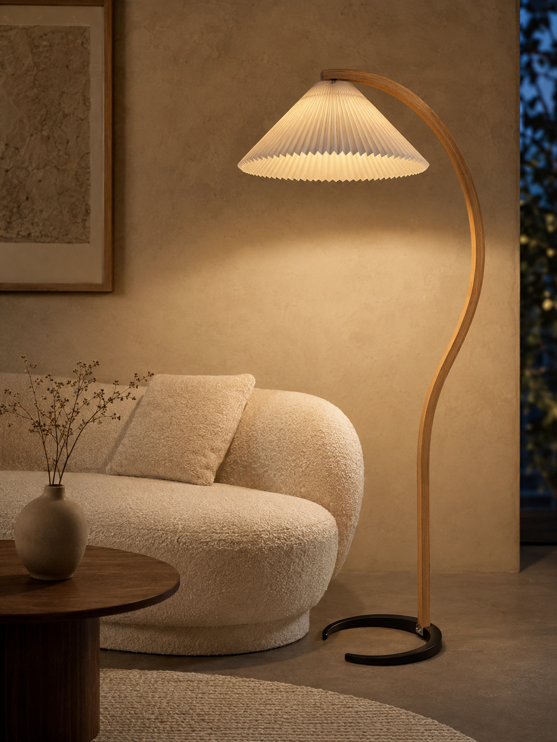 Colette — Vintage Pleated-Shade Wood Floor Lamp