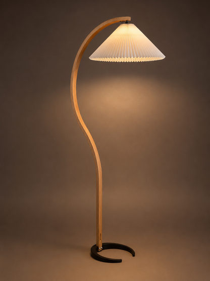 Colette — Vintage Pleated-Shade Wood Floor Lamp