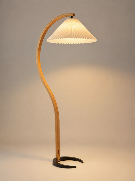 Colette — Vintage Pleated-Shade Wood Floor Lamp