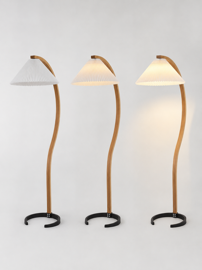 Colette — Vintage Pleated-Shade Wood Floor Lamp
