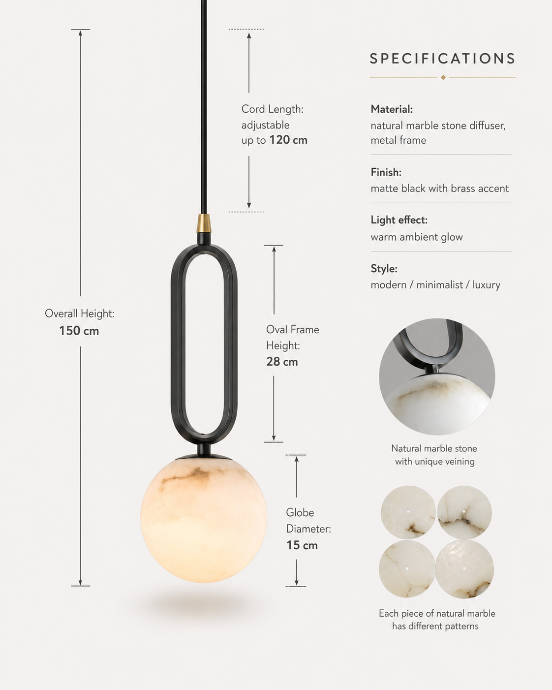 Natural Modern Nordic Marble Pendant Light
