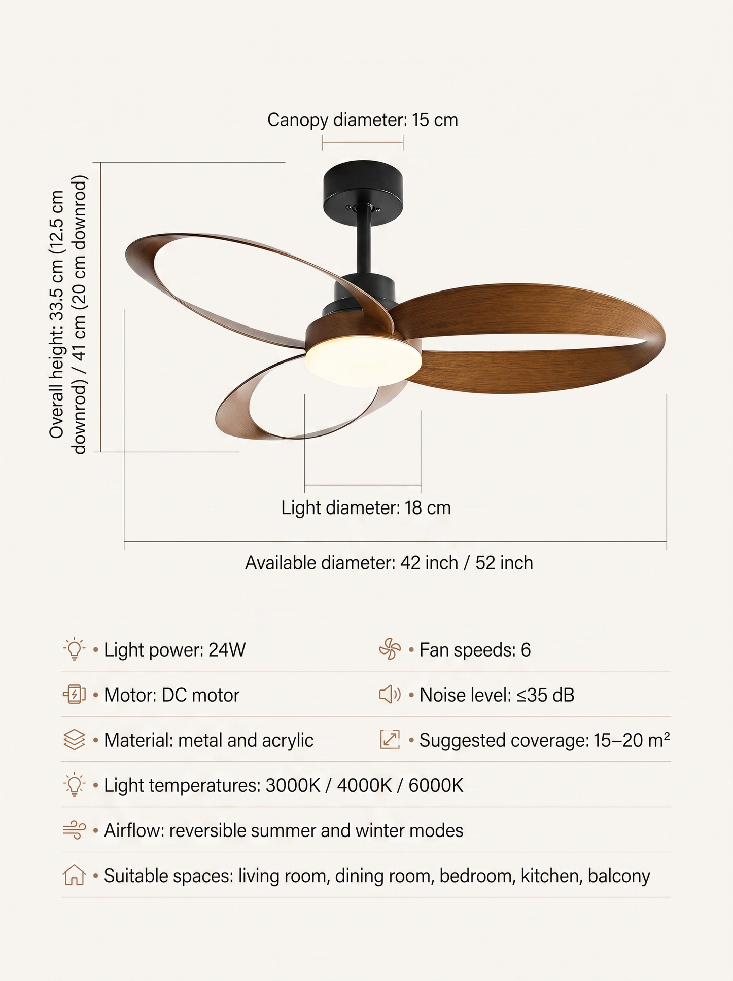 Aeris — Vintage Wood Ceiling Fan with LED Light & Remote