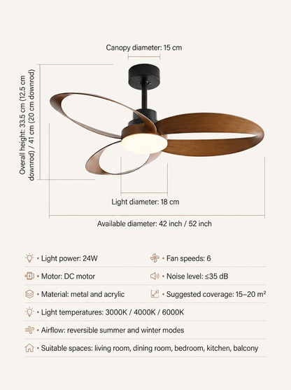 Aeris — Vintage Wood Ceiling Fan with LED Light & Remote