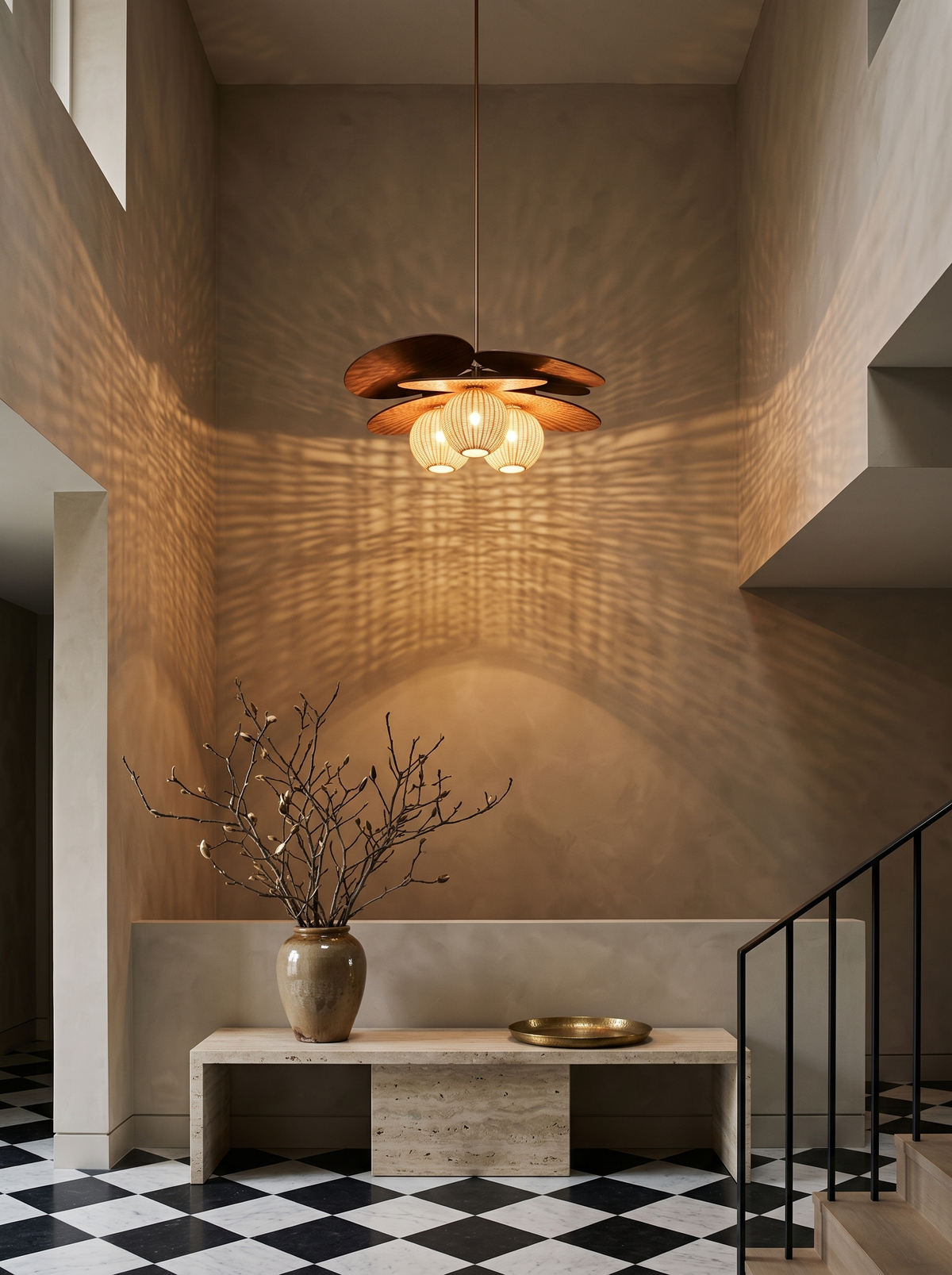 Ashi rattan pendant in a double-height entrance hall