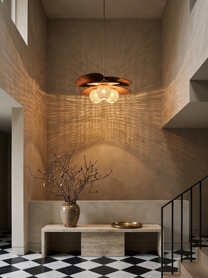 Ashi rattan pendant in a double-height entrance hall