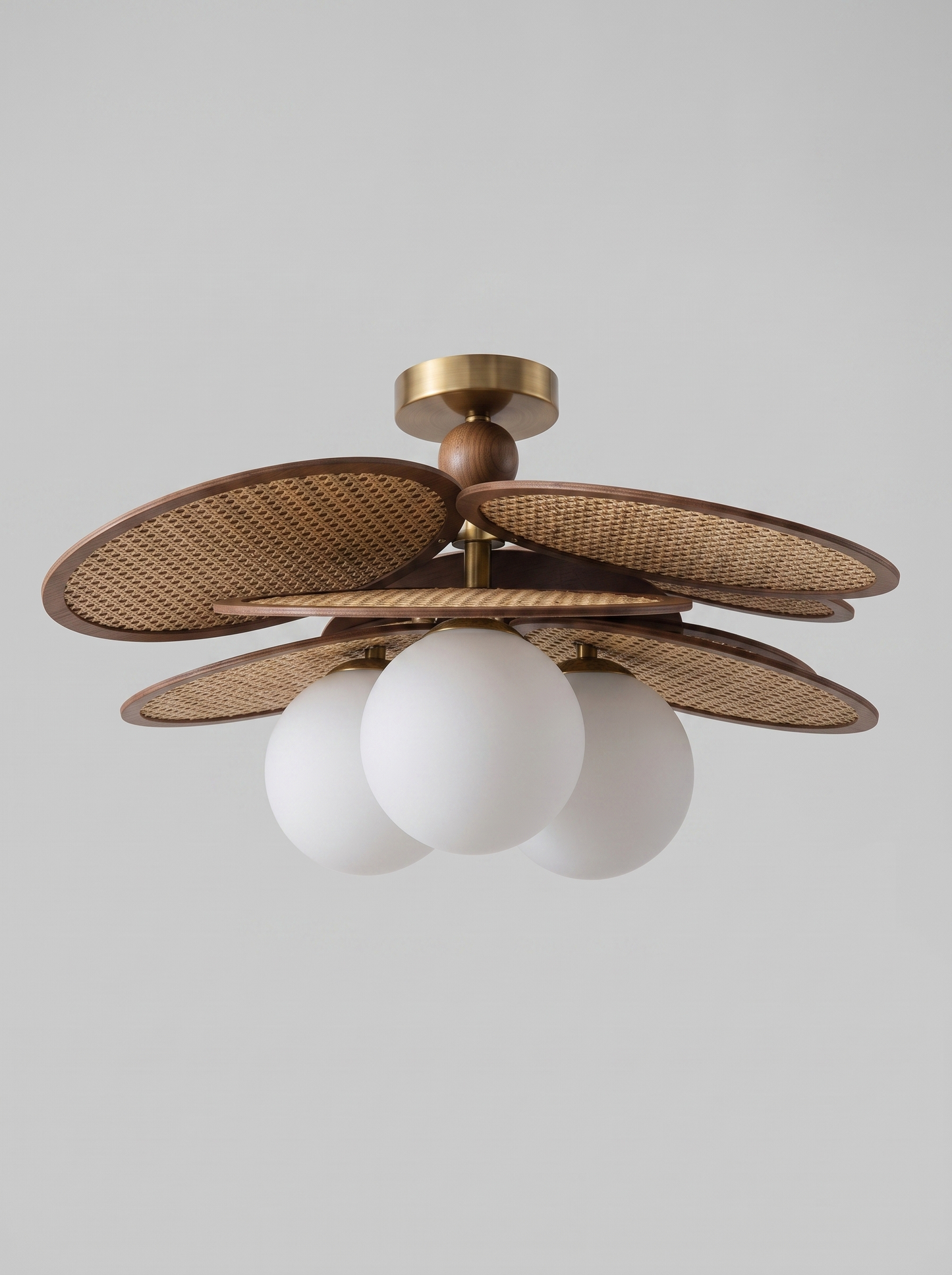 Ashi rattan pendant three-quarter studio view, unlit