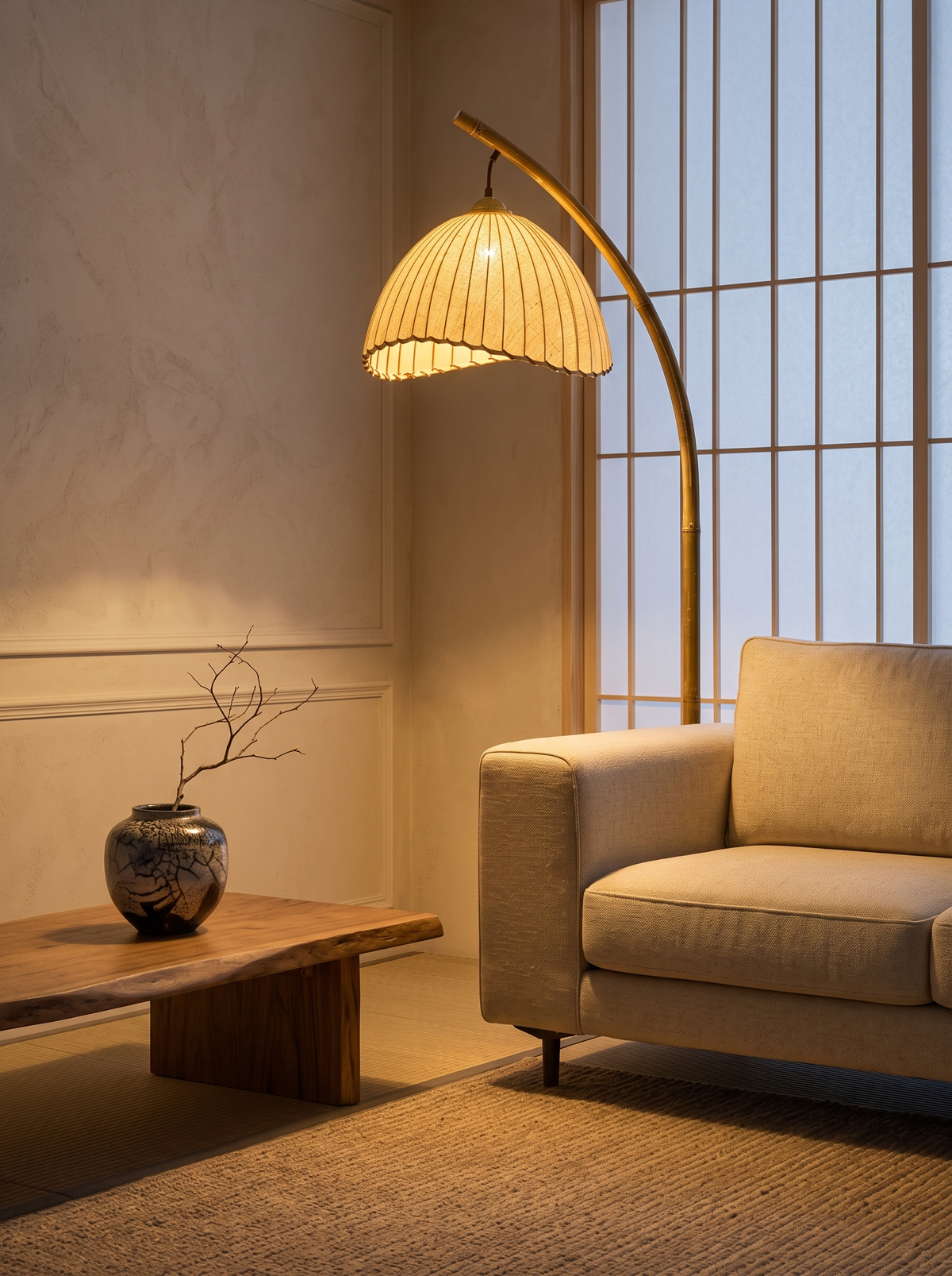 Suna floor lamp in a Japandi living room