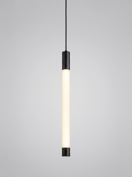 Filo minimalist 360 degree LED bar pendant on light grey studio background