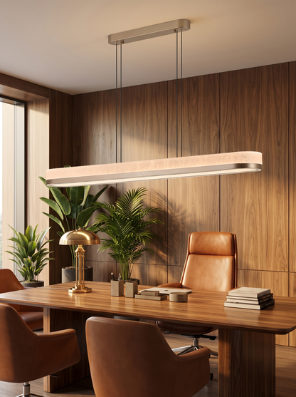 Lira chandelier above a walnut work table in an executive home office