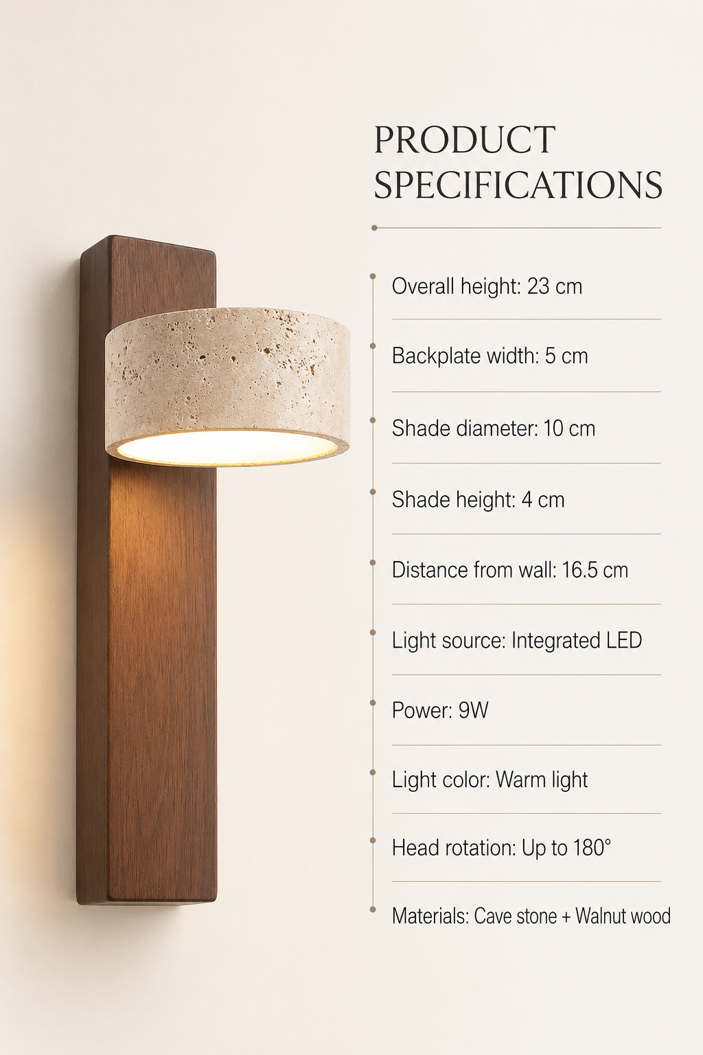 Livia — Travertine & Walnut Wall Sconce