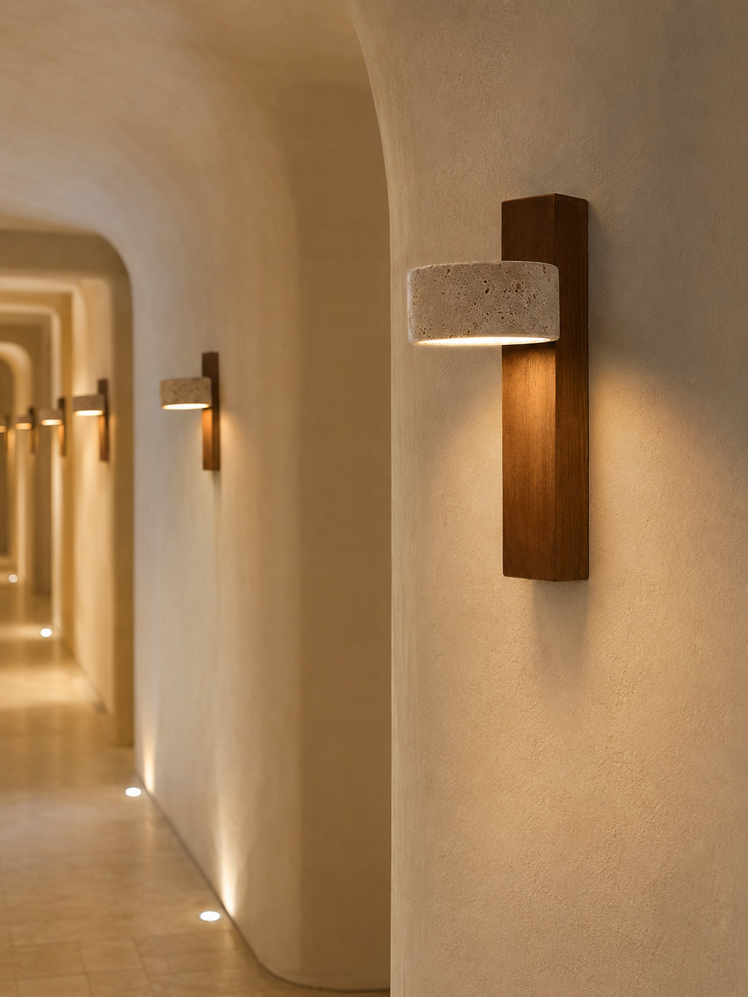 Livia — Travertine & Walnut Wall Sconce
