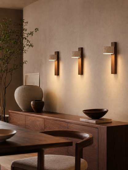 Livia — Travertine & Walnut Wall Sconce